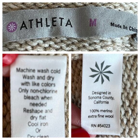 Athleta Women’s Sweater Dress Traverse Merino Wool Midi Length Funnel Neck Tan M - Picture 9 of 10